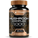 WELLNESS LABSRX Gélules supplémentaires de champignons 10:1 Extrait, Gélules complexes de champignons 1000mg, Lions Lamane Supplément avec la queue de dinde, Cordyceps, Reishi - 120 Compte