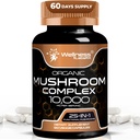WELLNESS LABSRX Gélules supplémentaires de champignons 10:1 Extrait, Gélules complexes de champignons 1000mg, Lions Lamane Supplément avec la queue de dinde, Cordyceps, Reishi - 120 Compte