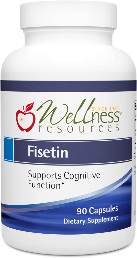 Ressources de bien-être Fisetin - Novusetin Supplément Fisetin pour la longévité, la mémoire, la concentration, la santé cérébrale - Sénolytique et Activateur Situin - Sans gluten, sans OGM, végétalien (100mg, 90 capsules)