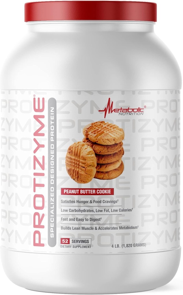 Nutrition métabolique, Protizyme, 100% poudre de protéines de lactosérum, haute protéine, faible teneur en glucides, faible teneur en gras de lactosérum, enzymes digestives, 24 vitamines et minéraux essentiels, 4 livres (52 ser)