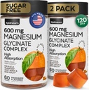 Magnésium Glycinat Gommies 600Mg 2 Pack - Haute Absorption, Complexe de Magnésium Triple Calme - Mâches pour la relaxation et le sommeil - Supplément de gommy avec vitamine D - Vegan, sans sucre, Gut Friendly
