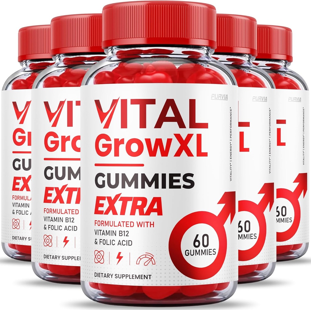 (5 packs) Vital Grow XL Gummies - Formule de force maximale - Vial Grow XL Formule de force extrême, Vital Grow XL Avis, Soutien de santé quotidien global 1000mg Supplément maximum de bien-être (300 Gummies)