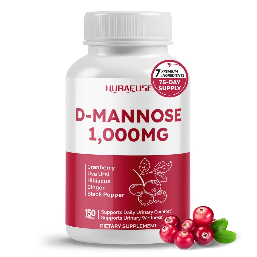 D-Mannose avec canneberge, Uva Ursi, Hibiscus, Ginger, Black Pepper - Soutient la santé urinaire, nettoyage de la vésicule - Fabriqué et testé aux États-Unis