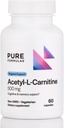 PureFormulas Acetyl L-Carnitine Cognitive & Memory Support L Supplément carnitine pour le cerveau, la concentration et la calamité Alcar, 500mg Sans lait 60 Capsules