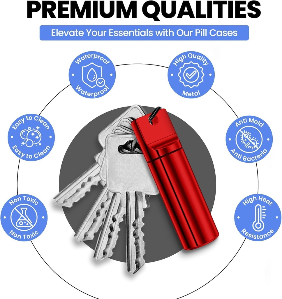 Porte-clés Pill Holder Grande capacité imperméable Pill Organizer Pill Conteneur pour tablettes, capsules – Pill Case durable pour les pilules de voyage pour la purse Mini Pill Case (Rouge) (Rouge)