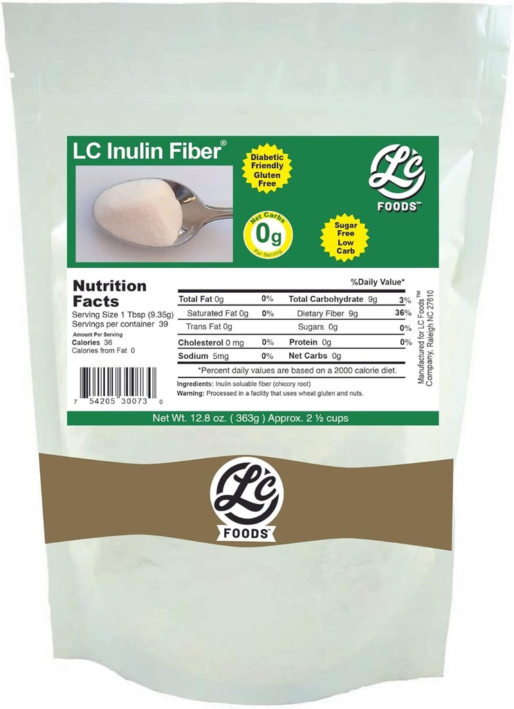 LC Aliments Fibre d'inuline (racine de chocolat) Tout naturel - faible teneur en glucides - sans gluten - sans sucre - diabétique - 12,8 oz