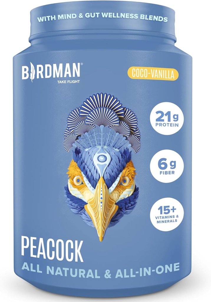 BIRDMAN Peacock Vegan Protein Powder (en poudre) Complete Plant Based Meal Replacement Shake with Magnésium, Vitamine D, MCT Oil (en supplément pour les hommes et les femmes)