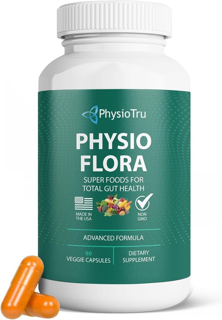 Physio Flora Curcumine Piperine, Probiotiques et Prébiotiques pour Gut, 60 Capsules de Veggie