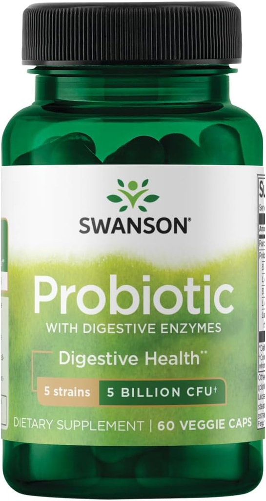 Swanson Probiotique avec enzymes digestives 5 milliards Cfu 60 Capsules de Veg