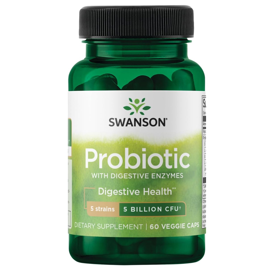 Swanson Probiotique avec enzymes digestives 5 milliards Cfu 60 Capsules de Veg