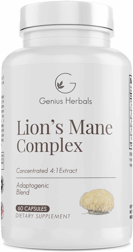 Complexe Lions Mane - Extrait concentré 4:1 pour la santé cérébrale, cognitive et mémoire - 60 capsules