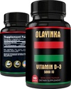Vitamine D3 5000 UI - 125 mcg Vitamine D3 Suppléments pour les femmes et les hommes - Santé de la peau, Fonction musculaire et soutien immunitaire - Non-OGM, Vitamine D3 5000 UI, Approvisionnement de 3 mois