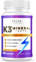 ZELSO K3 Mineral Weight Loss Pills for Women and Men, K3 Mineral Pills - K3 Sel Mineral, Vitamine + K3 Capsules Supplément pour la perte de poids Keto - 1 mois d'approvisionnement