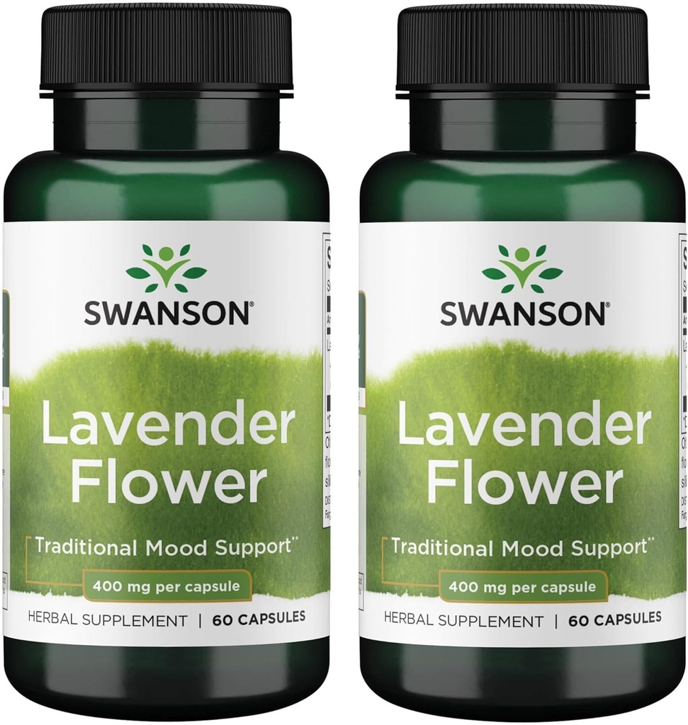 Fleur de lavande de Swanson - supplément à base de plantes favorisant le soutien traditionnel de l'humeur - peut favoriser la relaxation et les nerfs stables - (60 capsules, 400mg chacune) (2 pack)