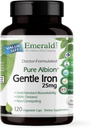 Emerald Labs Fer doux 25mg - Chélalate de bisglycin ferreux - Supplément en fer chélaté qui soutient l'énergie, l'oeil, l'immunité et la santé cardiaque - 120 capsules végétales (120 jours d'approvisionnement)