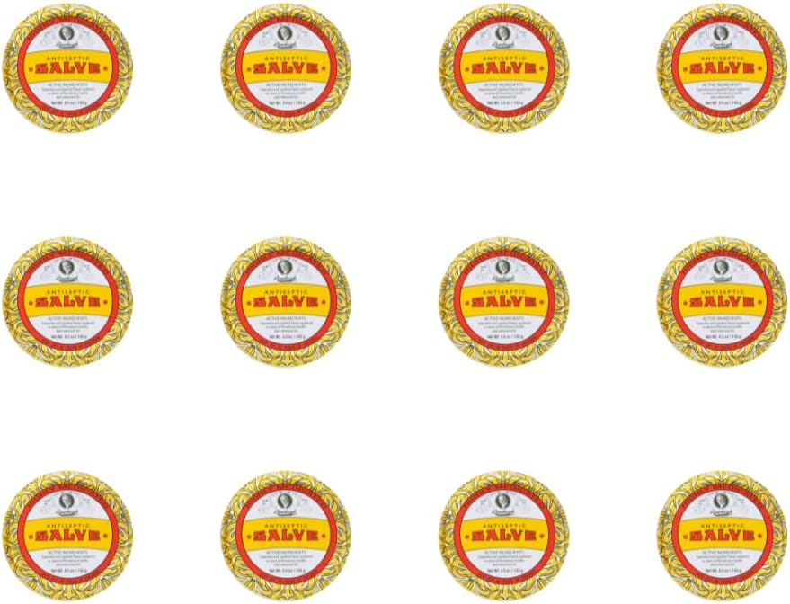 Rawleigh Antiseptic Salve Iconic Yellow Big Tin: 4,5 oz, onguents multi-usages apaisants Coupes, Bruises, Irritations, avec Turpentine, Phénol, Huile de Coton & Paraffine, Formule originale - Paquet de 12