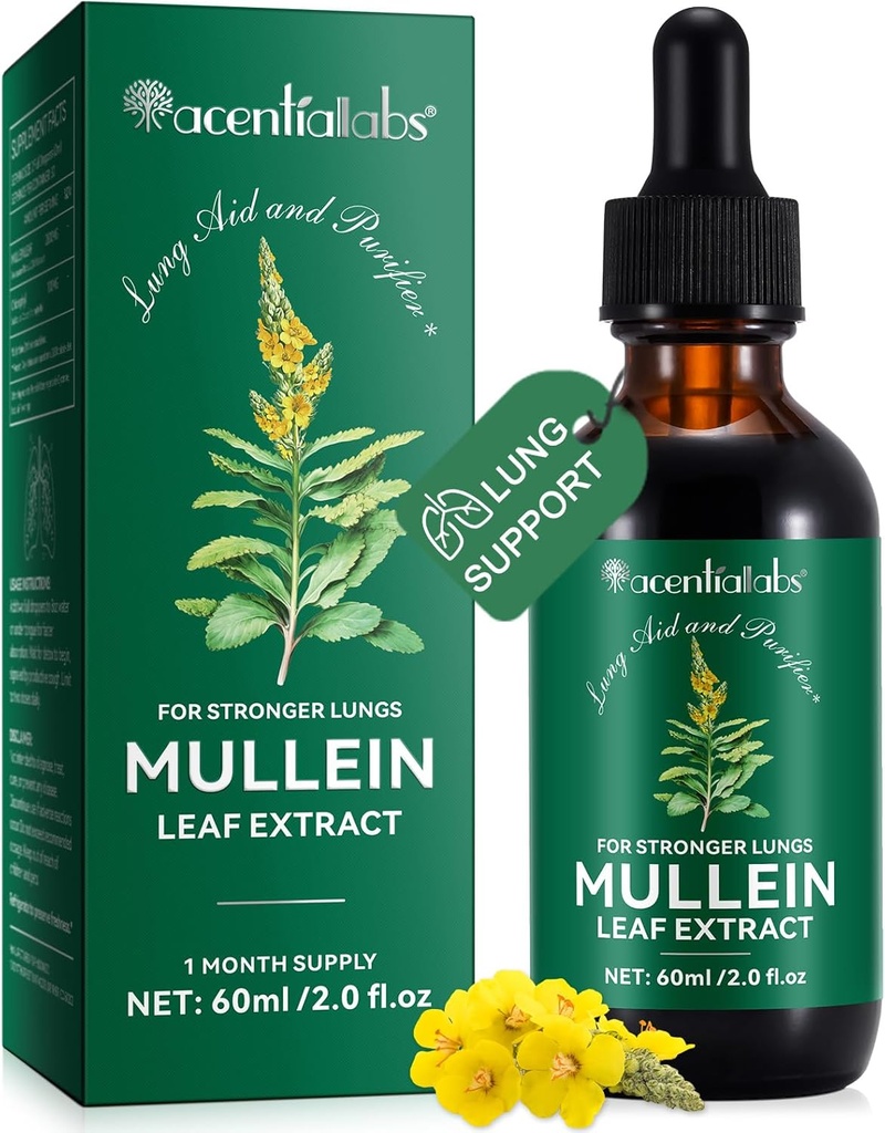Extrait de feuille de Mullein gouttes-organique liquide Extrait de Mullein supplément pour la santé pulmonaire - végétalien, pas d'additifsNettoyage bronchial pour le soutien sanitaire
