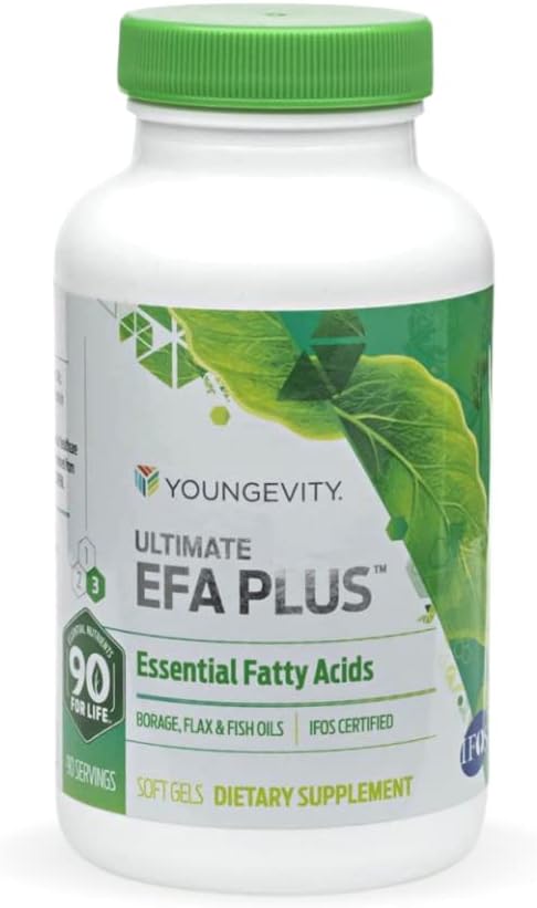 Youngevity Ultimate EFA Plus – Acides gras essentiels, 90 gels doux – Formule d'huile de poisson équilibrée pour le cœur, le cerveau, les articulations, la santé de la peau – Omega-3, Omega-6, Omega-9 Supplément pour le soutien optimal de la santé