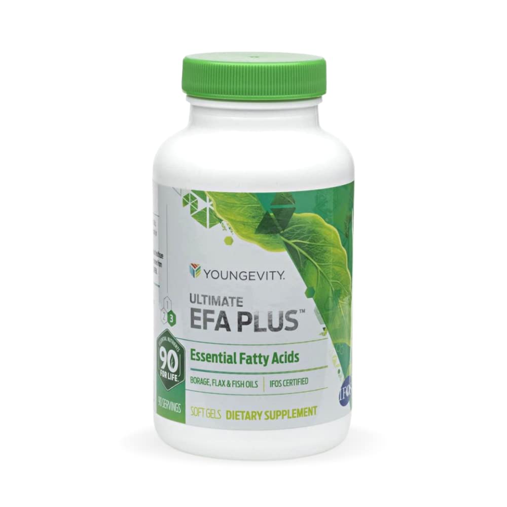 Youngevity Ultimate EFA Plus – Acides gras essentiels, 90 gels doux – Formule d'huile de poisson équilibrée pour le cœur, le cerveau, les articulations, la santé de la peau – Omega-3, Omega-6, Omega-9 Supplément pour le soutien optimal de la santé