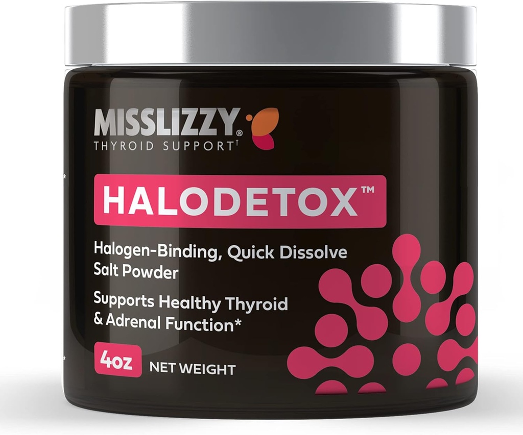 Miss Lizzy HaloDetox – Poudre de sel rose pure et non raffinée avec 80 minéraux à halogène Detox Brome, Chlorine et fluorure, électrolytes régénérés, et soutien Thyroïde et fonctions adrénales saines – 4oz