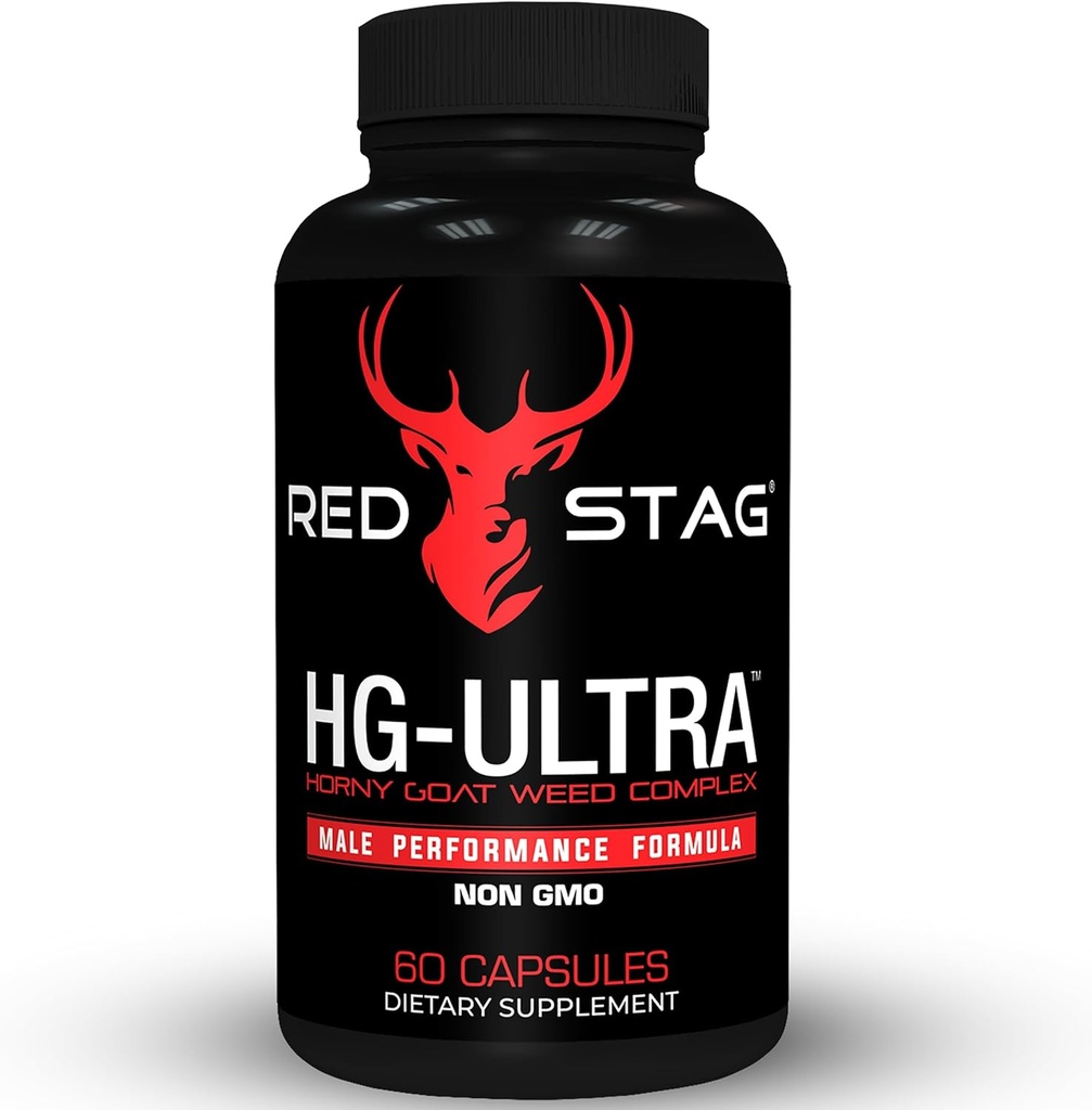 Red Stag Testostérone Booster Horny Goat Weed Complex avec Maca Root Powder, Tribulus Terrestris, Saw Palmetto et Tongkat Ali Poudre Homme Enhancement - 60 Capsules