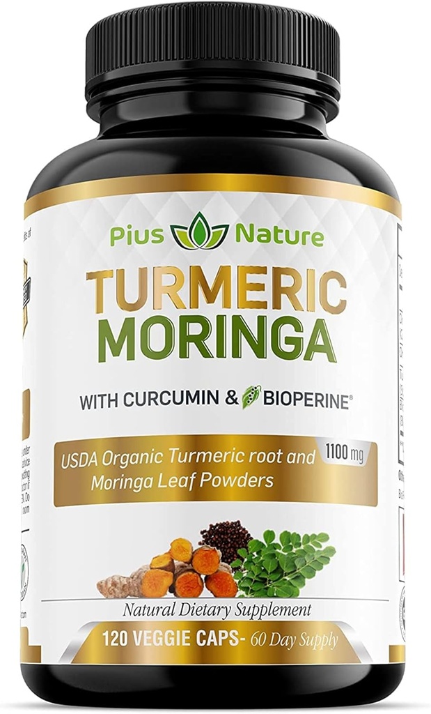 Moringa curcuma - Suppléments curcuma curcuma biologique et poudre de Moringa biologique - Supplément de 120 capsules de légumes pour les femmes et les hommes