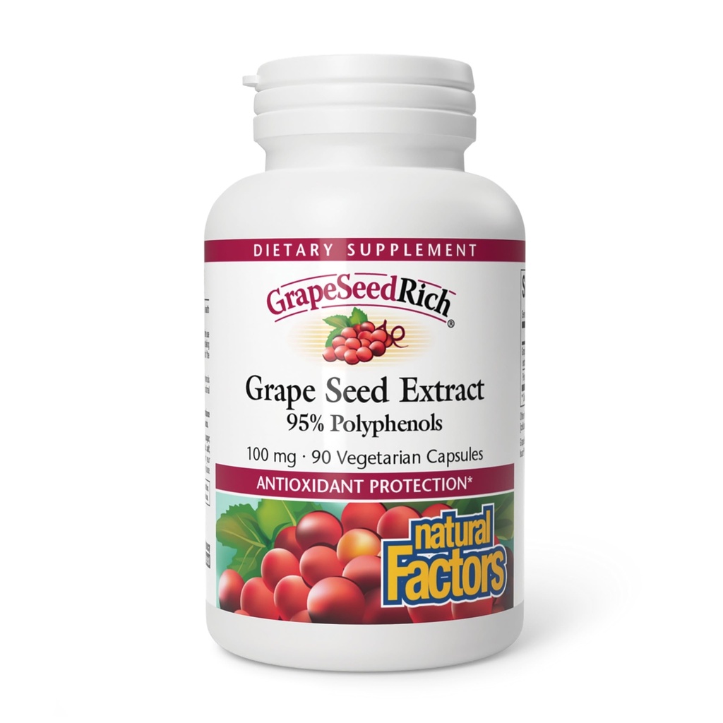 Facteurs naturels, GrapeSeedRich Grape Extract, Antioxydant Support pour une réponse inflammatoire saine, 90 Capsules