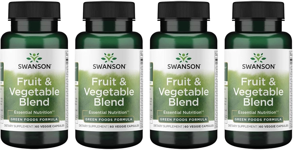 Swanson Fruit & Vegetable Blend - Natural Blend of Over 25 Fruits and Veggies Delivering Essential Nutrients - Powerful Green Foods Veggie Supplement - (60 Veggie Capsules) 4 Pack
