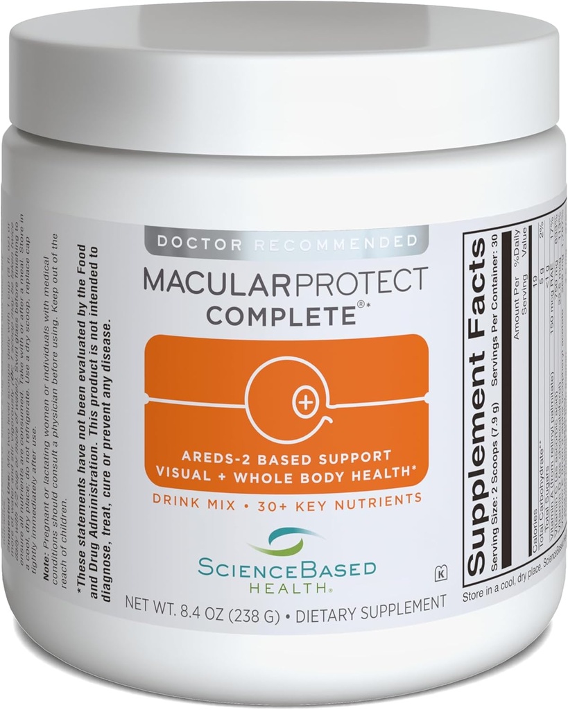 MacularProtect Complete Drink Mix – supplément santé des yeux AREDS 2 + multivitamine corporelle entière – 30+ nutriments clés avec lutéine et zéaxanthine – saveur orange - 30 jours d'approvisionnement