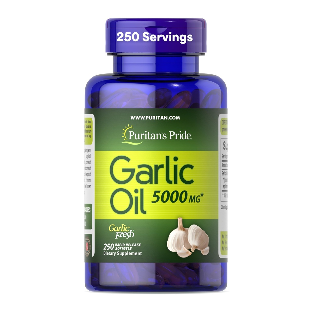 Puritan's Pride Premium Ail Fresh 5000mg, supplément alimentaire traditionnel pour la santé cardiaque et le soutien de la circulation avec propriétés antioxydantes, 250 softgels à libération rapide