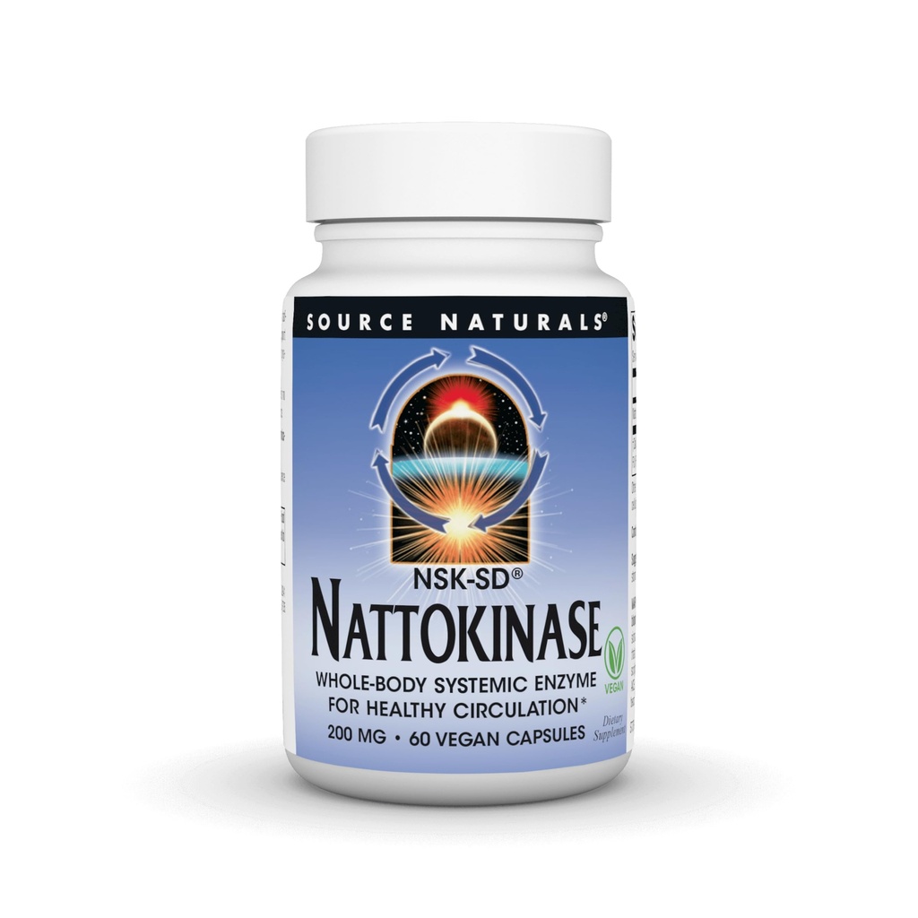 Source Naturals NSK-SD, Nattokinase, Végétarien Friendly, Enzyme systémique du corps entier pour une circulation saine*, 200 mg - 60 Capsules végétariennes