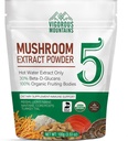 Supplément en poudre de champignons biologiques VIGOREUX - USDA certifié, Lions Mane & Reishi pour le soutien immunitaire, Focus cerveau, végétalien, mélange instantanément dans le café et les smoothies (100g)
