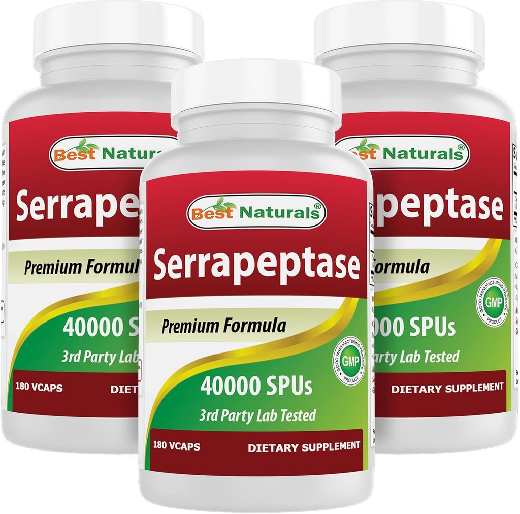 Meilleurs Naturals Serrapeptase 40000 SPU 180 Capsules (180 Compte (paquet de 3))