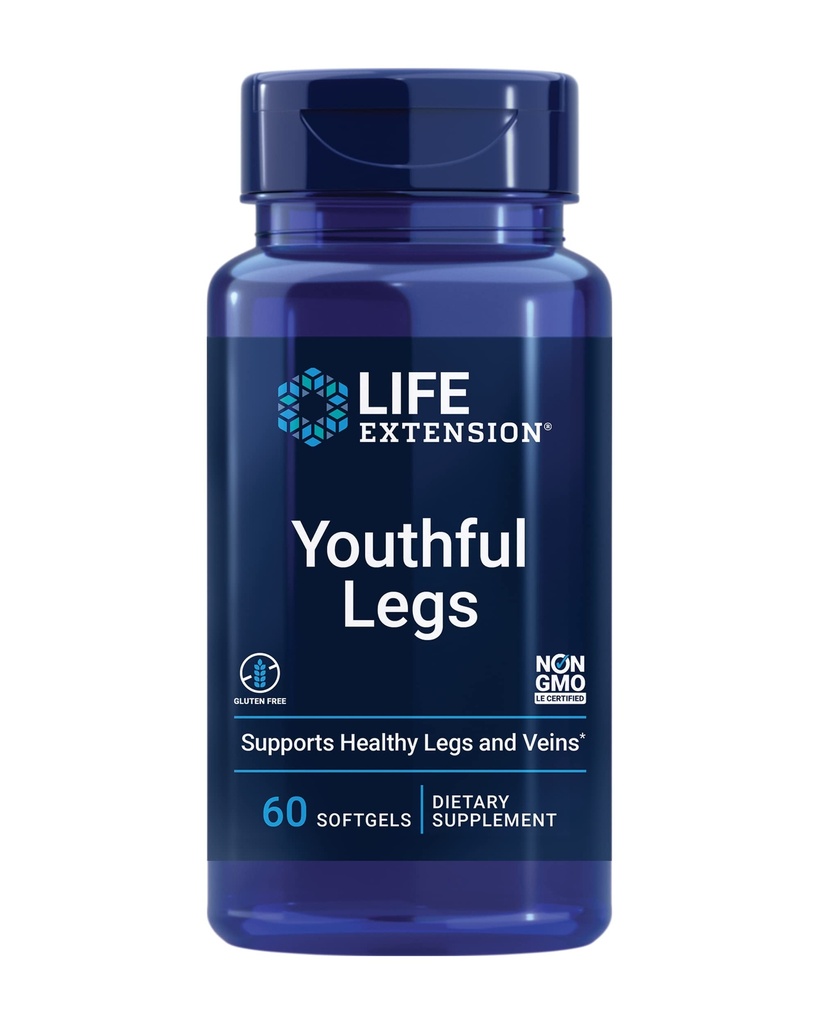 Prolongation de vie Jambes jeunes, flux sanguin, soutien de la veine, supplément de circulation, santé des jambes, extrait de Peel orange, diosmin, sans gluten, sans OGM, 60 softgels