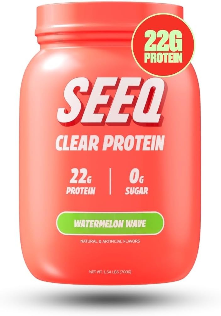 SEEQ Poudre de protéines claires - Onde de pastèque - 25 portions - 22g Protéine de lactosérum claire - Zéro sucre - 0g Lactose - Allergène - Soutien GLP1 - Santé osseuse - Récupération après entraînement musculaire