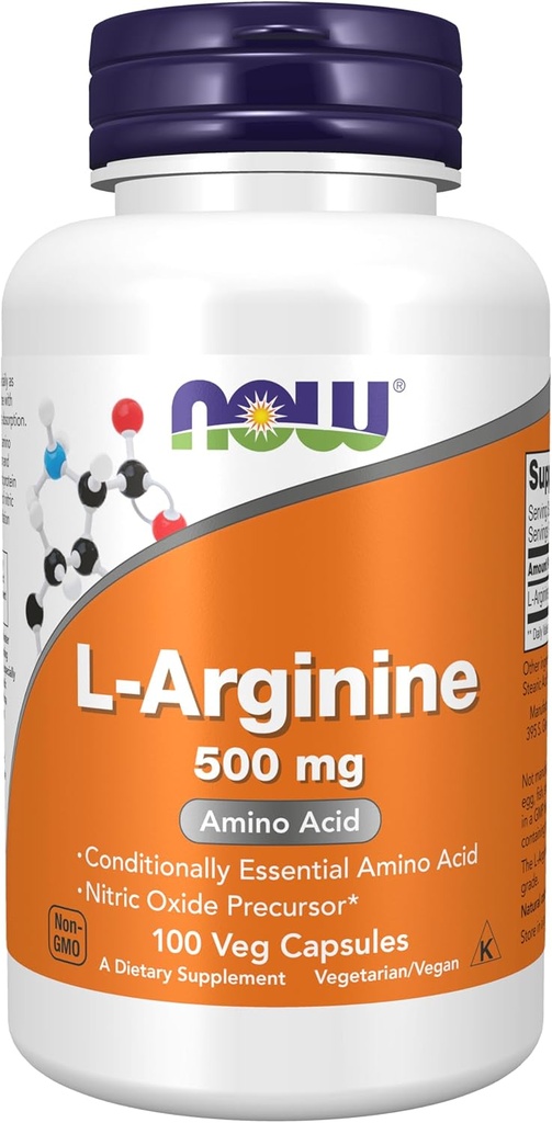 MAINTENANT compléments alimentaires, L-Arginine 500 mg, précurseur à oxyde nitrique*, acide aminé, 100 gélules