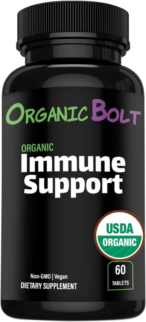 Supplément de soutien immunitaire biologique de l'USDA, Comprimés de rappel d'immunité 7-en-1 à haute puissance avec vitamine C, sureau, gingembre, poudre de feuille de Moringa, ail et plus - Vegan & non-OGM, 20 portions
