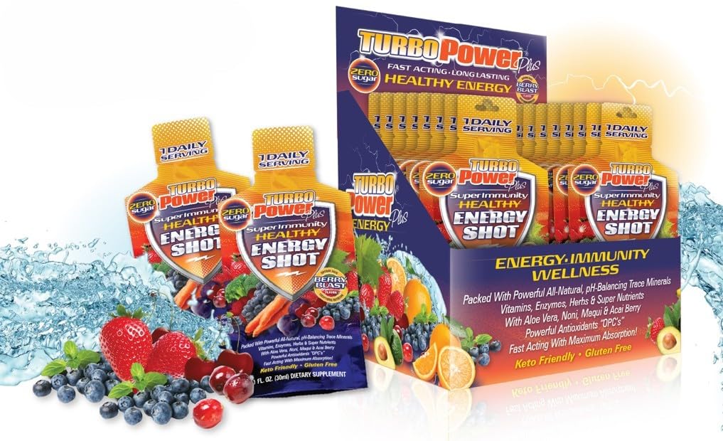 Turbo Power Plus Immune Support 1 Oz. Formule énergétique : 17 puissants antioxydants, 47 vitamines, enzymes, vitamine D3, vitamine A, vitamine C, zinc, et tous naturels pH-Balancing Trace Minerals
