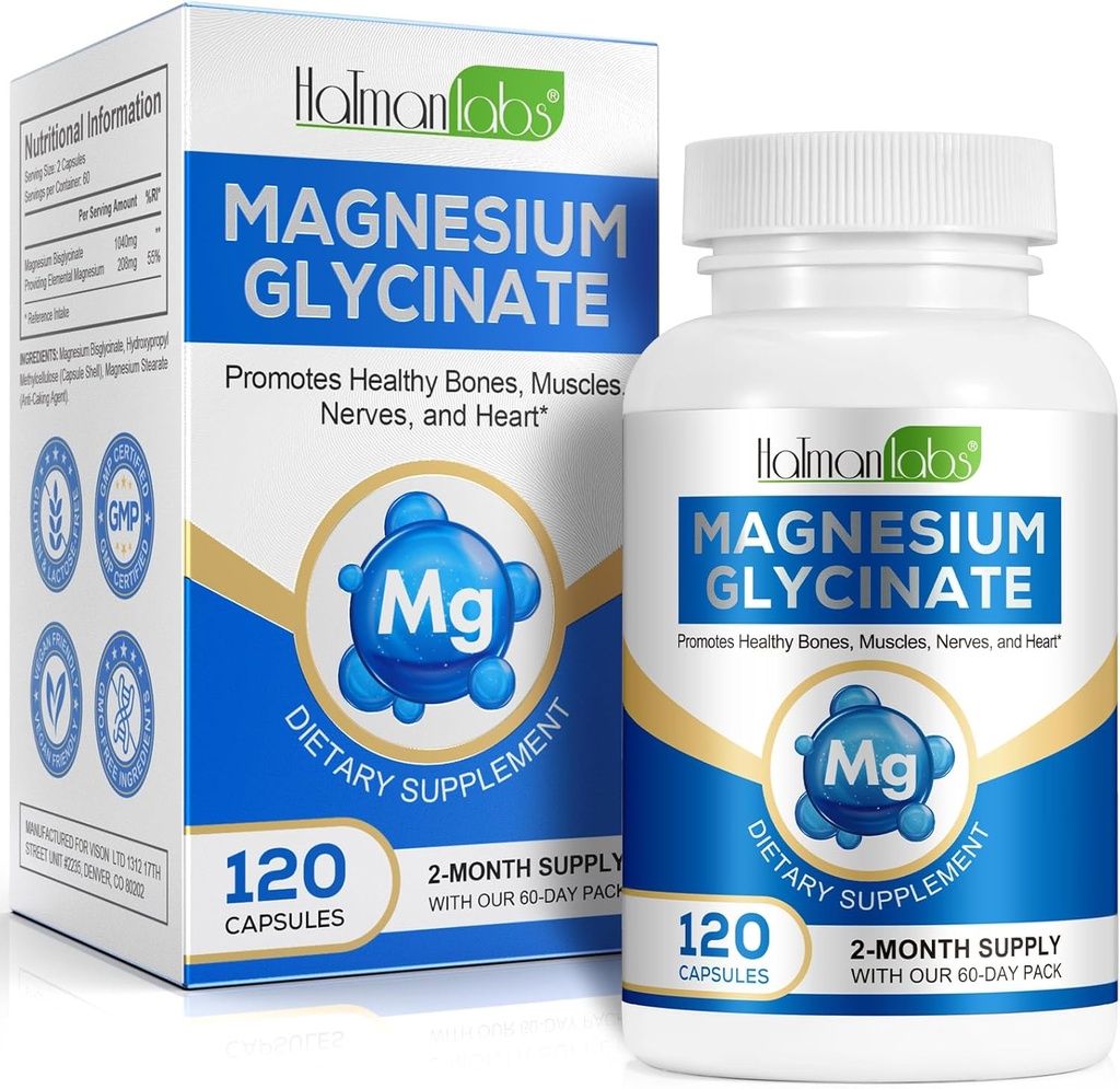 Pure Magnesium Glycinate, High Absorption Magnesium, Magnesium Supplement Supports Leg, Muscle, Nerve, Bone Health, 120 Magnesium Glycinate Capsules