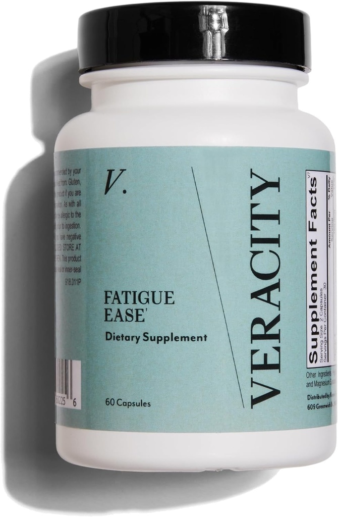 Véracité Fatigue Ease Supplément de support adrénal pour la résilience au stress, le cortisol sain et l'énergie - Mélange adaptogène d'Ashwagandha, Schisandra Berry, Licorice & Rhodiola – 100% Naturel - 60 Capsules