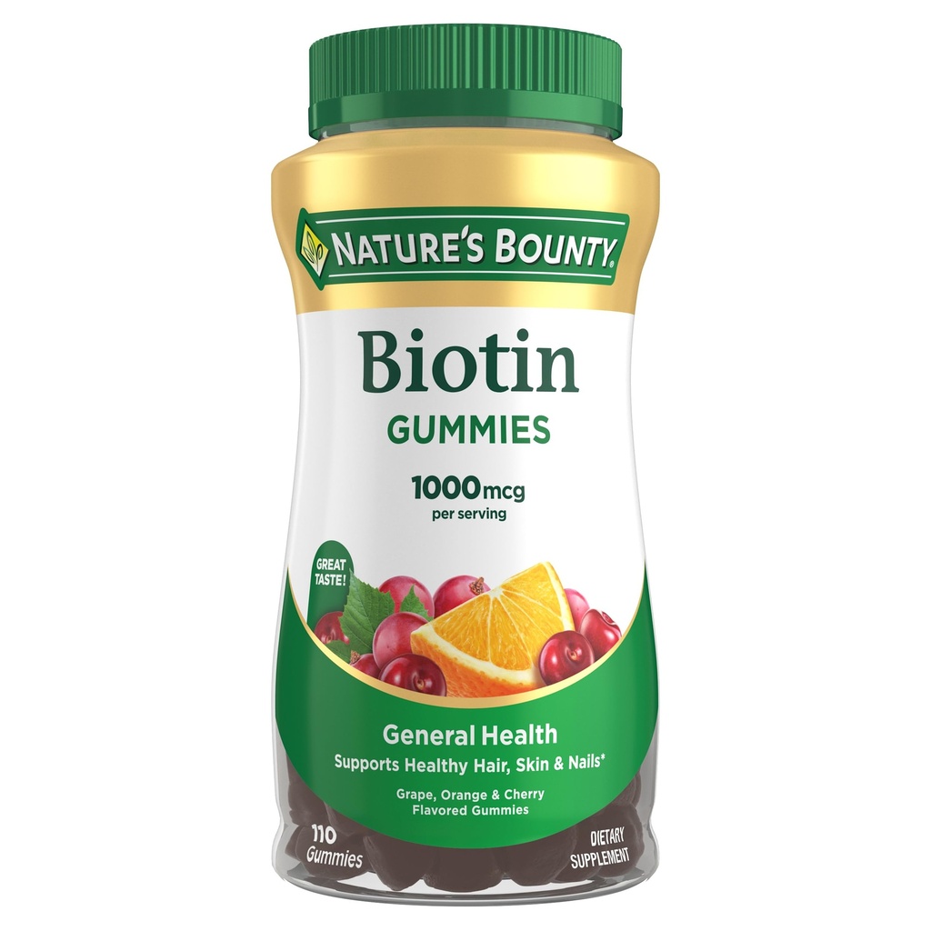 Bounty Biotin Gummy de la nature, supplément de vitamine, soutient les cheveux sains, la peau et les ongles, les gummées aromatisées de fruits, 1000 mcg, 110 comte