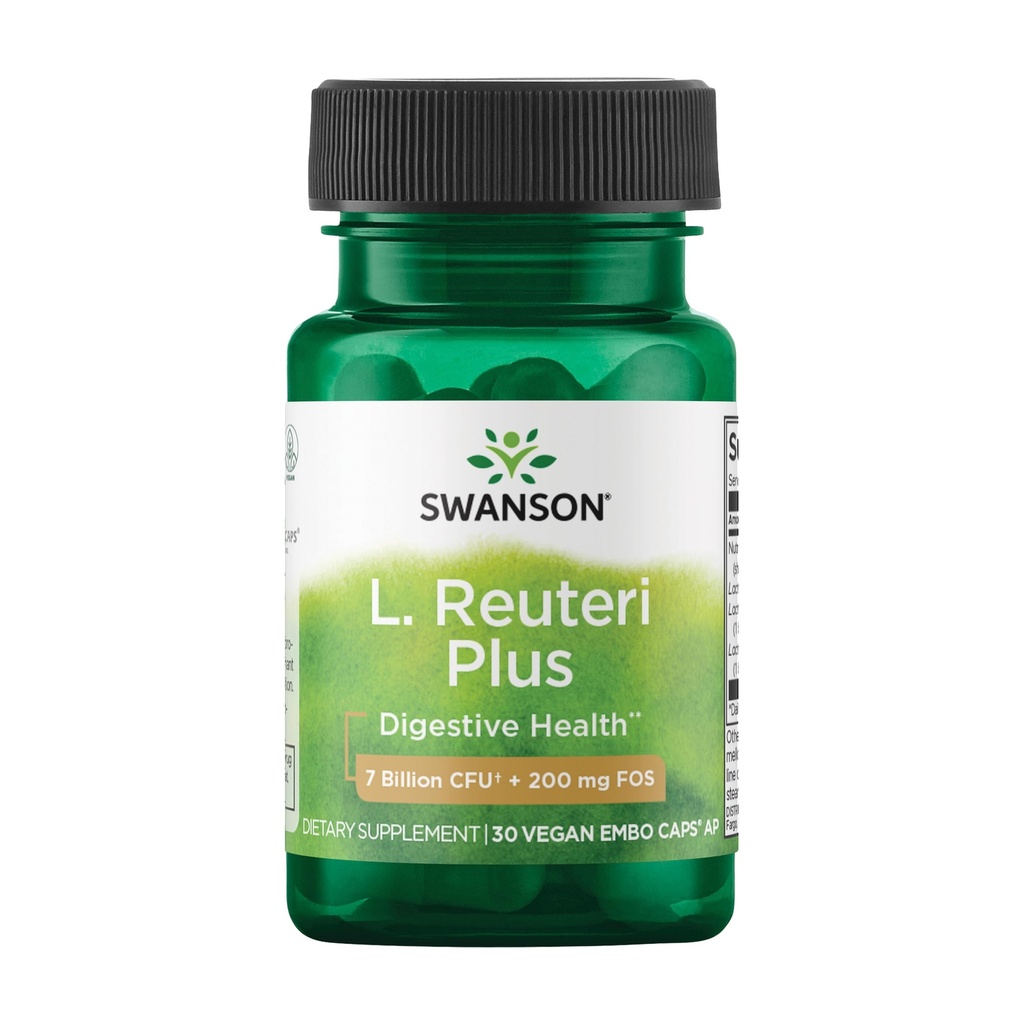 Swanson L. Reuteri Probiotic Plus w/L. Rhamnosus L. Acidophilus & FOS Prebiotic Digestive Support - Promotion de la santé Gut w/ 7 Million CFU par gélule - (30 Capsules de Veggie)