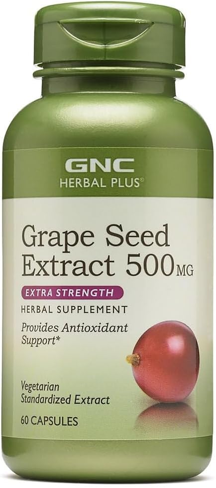GNC Herbal Plus Extrait de graines de raisin 500mg Supplément, Extra Force, Végétarien, 60 portions