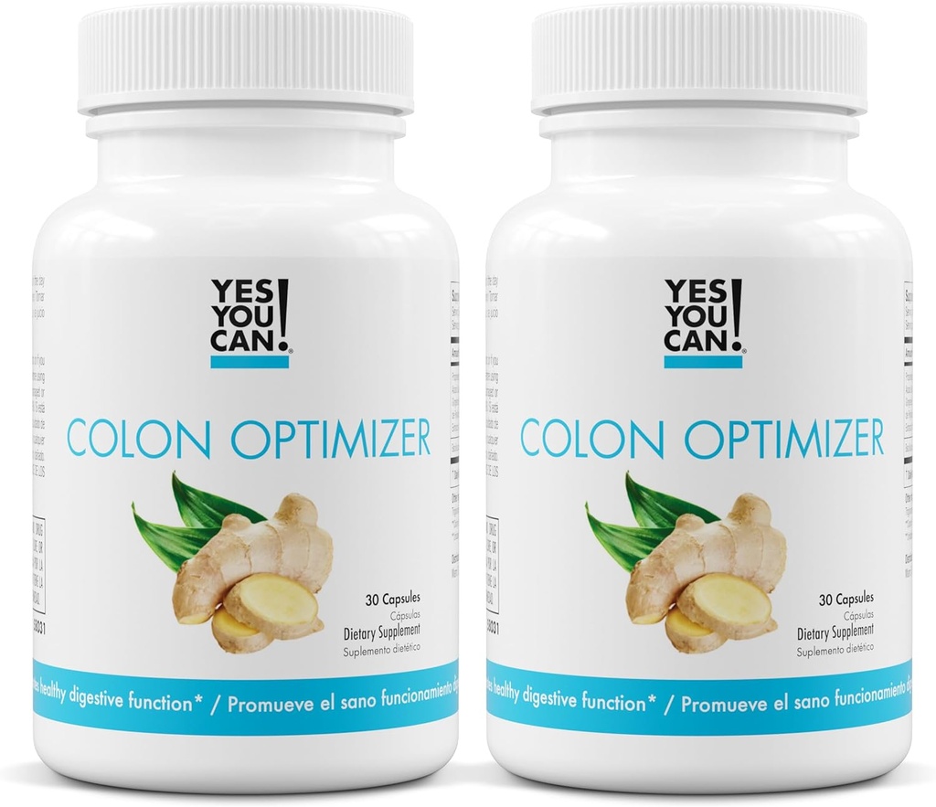 Oui, vous pouvez ! Probiotiques Colon Optimizer Supplément - Gut Health and Stomach Supplément pour les hommes et les femmes, Probiotiques biologiques avec gingembre et menthe poivrée pour la santé digestive, 30 Capsules - 2 Pack