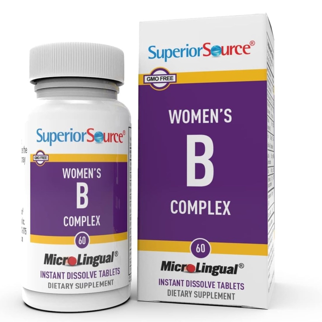 Complexe B des femmes de source supérieure - Supplément de soutien énergétique pour les femmes - Multivitamine avec vitamine B12, vitamine B3 et plus - B Supplément de vitamine aide la santé cardiaque - 60 comprimés de dissolution sublinguale
