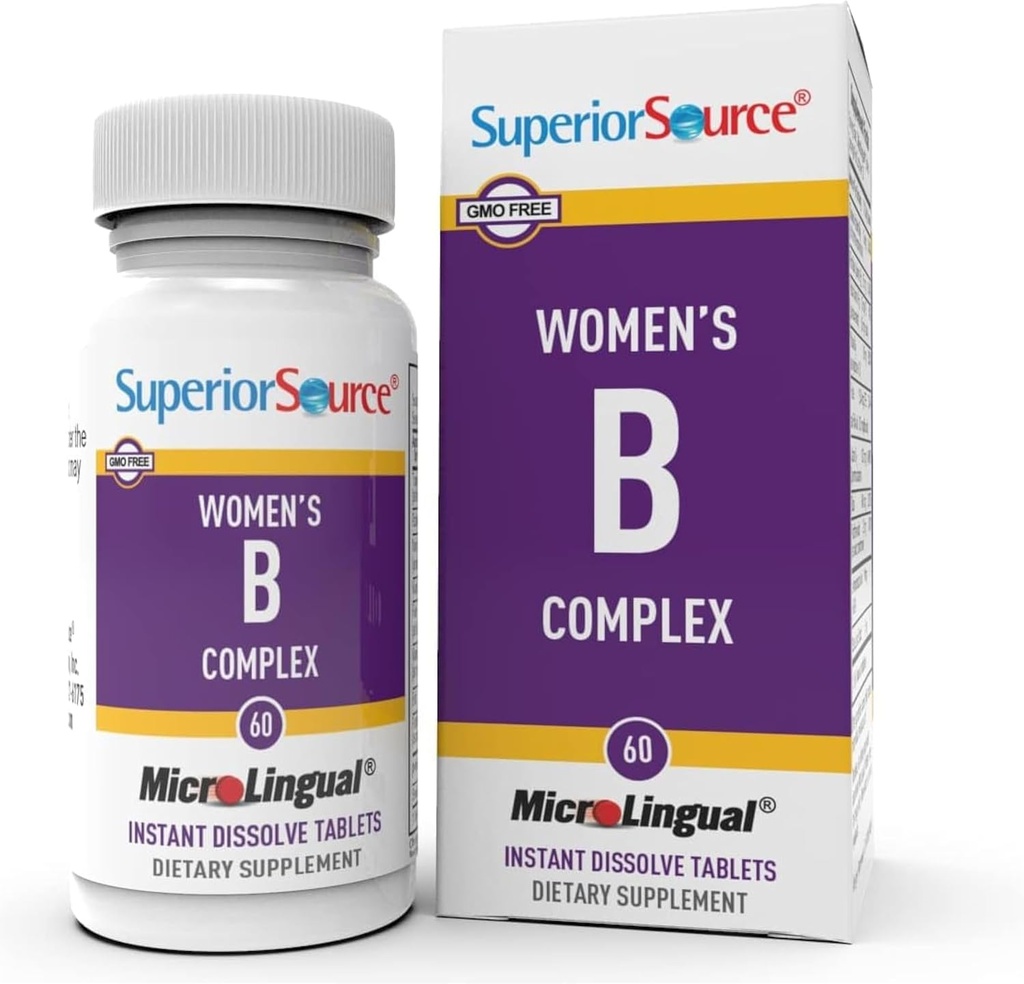 Superior Source Women?s B Complex - Energy Support Supplement for Women - Multivitamin with Vitamin B12, Vitamin B3 & More - B Vitamin Supplement Aids Heart Health - 60 Sublingual Dissolving Tablets