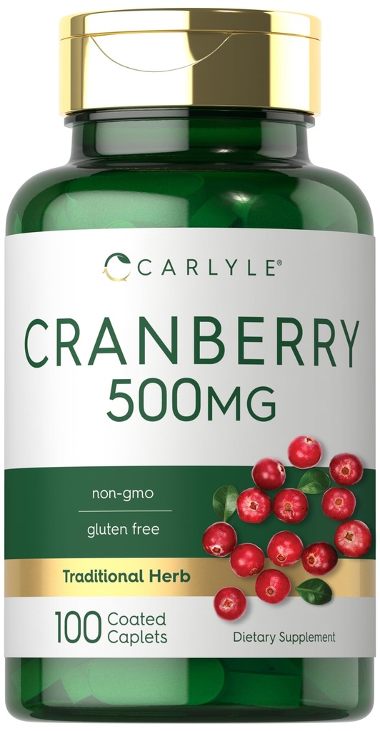 Pilules de canneberge Carlyle: 500mg: 100 Caplets, Supplément sans gluten pour les femmes et les hommes