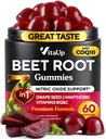 Gommies de racines de betteraves – Gommies de betteraves – Suppléments de betteraves rouges avec betteraves, graines de raisin, coq10, vitamine C & B12 – 60 brebis de betteraves