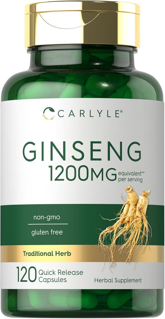Supplément d'extrait de ginseng de Carlyle 120 capsules 1200mg de pilules pour hommes et femmes