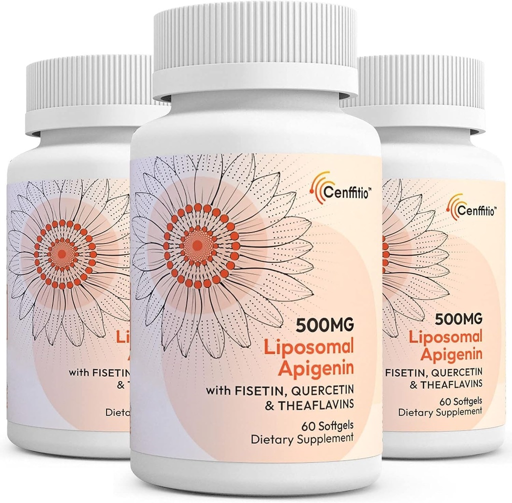 Apigénine liposomique 500mg Softgels - Supplément Apigénine optimal avec Fisétine, Quercetine et Theaflavines - 6 mois d'approvisionnement